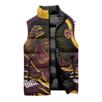 Personalized Brisbane Broncos Sleeveless Puffer Jacket Aboriginal Dot Art - Dreamtime Rugby Mascot
