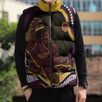 Personalized Brisbane Broncos Sleeveless Puffer Jacket Aboriginal Dot Art - Dreamtime Rugby Mascot