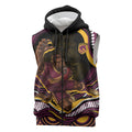 Personalized Brisbane Broncos Sleeveless Zip Hoodie Aboriginal Dot Art - Dreamtime Rugby Mascot
