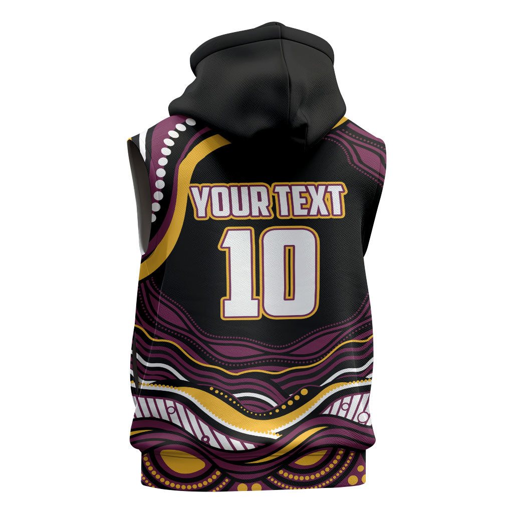 Personalized Brisbane Broncos Sleeveless Zip Hoodie Aboriginal Dot Art - Dreamtime Rugby Mascot