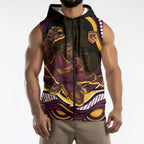 Personalized Brisbane Broncos Sleeveless Zip Hoodie Aboriginal Dot Art - Dreamtime Rugby Mascot