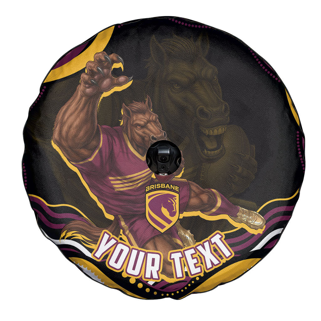 Personalized Brisbane Broncos Spare Tire Cover Aboriginal Dot Art - Dreamtime Rugby Mascot