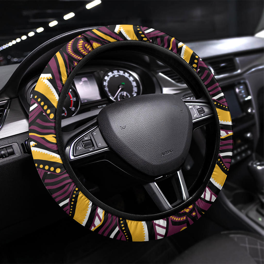 Brisbane Broncos Steering Wheel Cover Aboriginal Dot Art - Dreamtime Rugby Mascot
