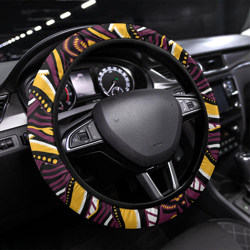 Brisbane Broncos Steering Wheel Cover Aboriginal Dot Art - Dreamtime Rugby Mascot