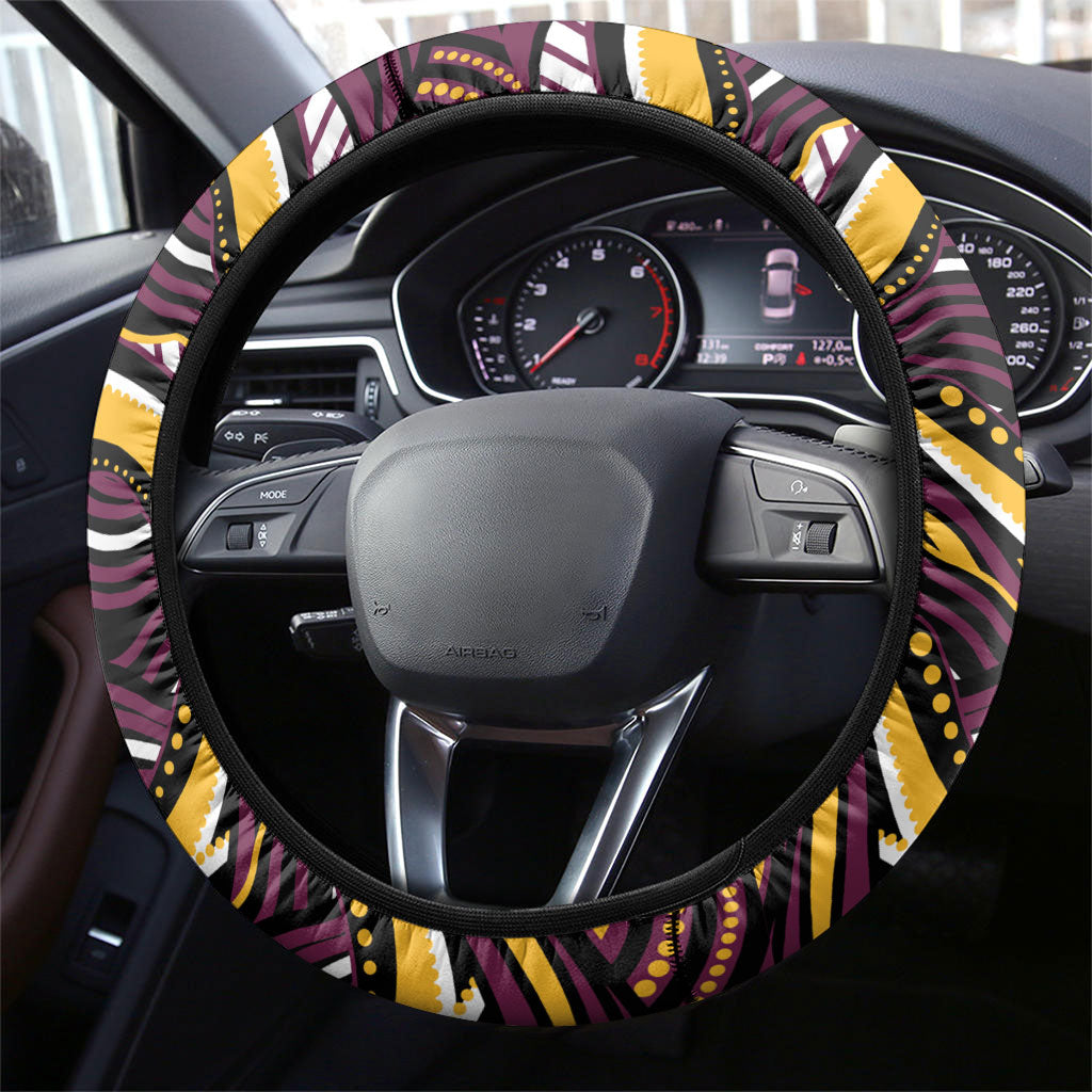 Brisbane Broncos Steering Wheel Cover Aboriginal Dot Art - Dreamtime Rugby Mascot