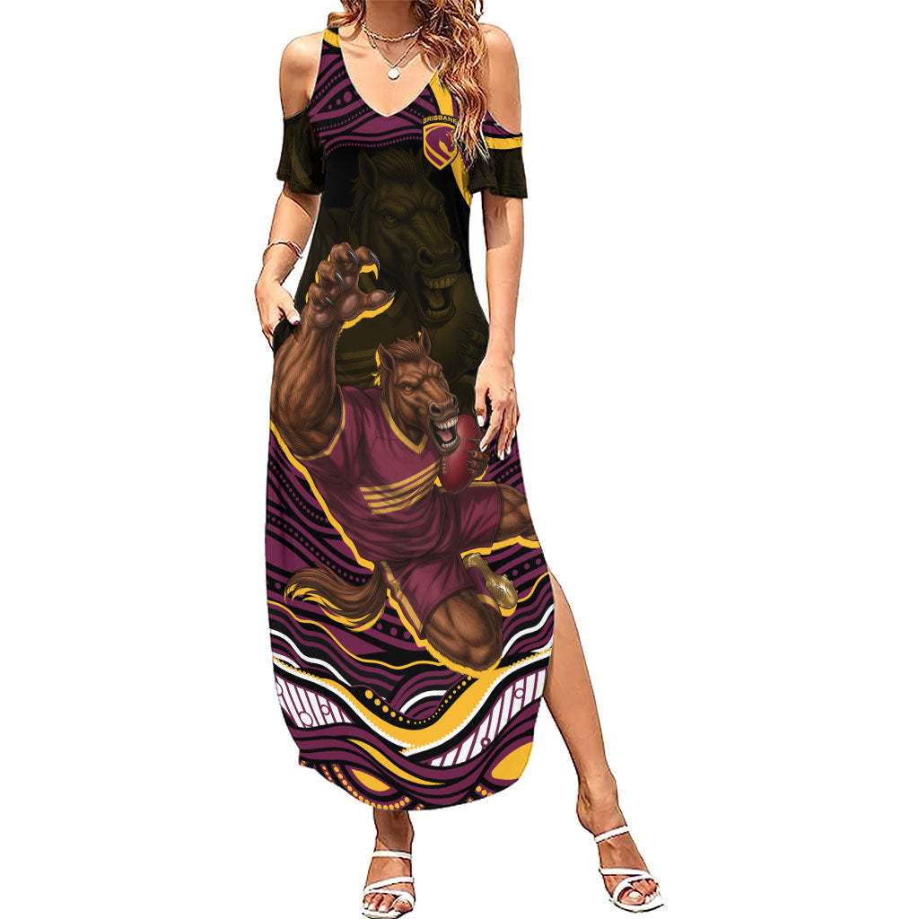 Personalized Brisbane Broncos Summer Maxi Dress Aboriginal Dot Art - Dreamtime Rugby Mascot