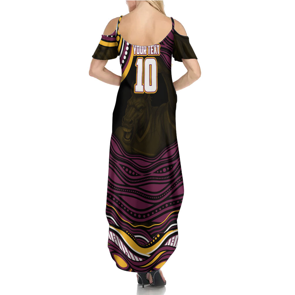 Personalized Brisbane Broncos Summer Maxi Dress Aboriginal Dot Art - Dreamtime Rugby Mascot