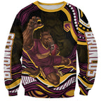 Personalized Brisbane Broncos Sweatshirt Aboriginal Dot Art - Dreamtime Rugby Mascot