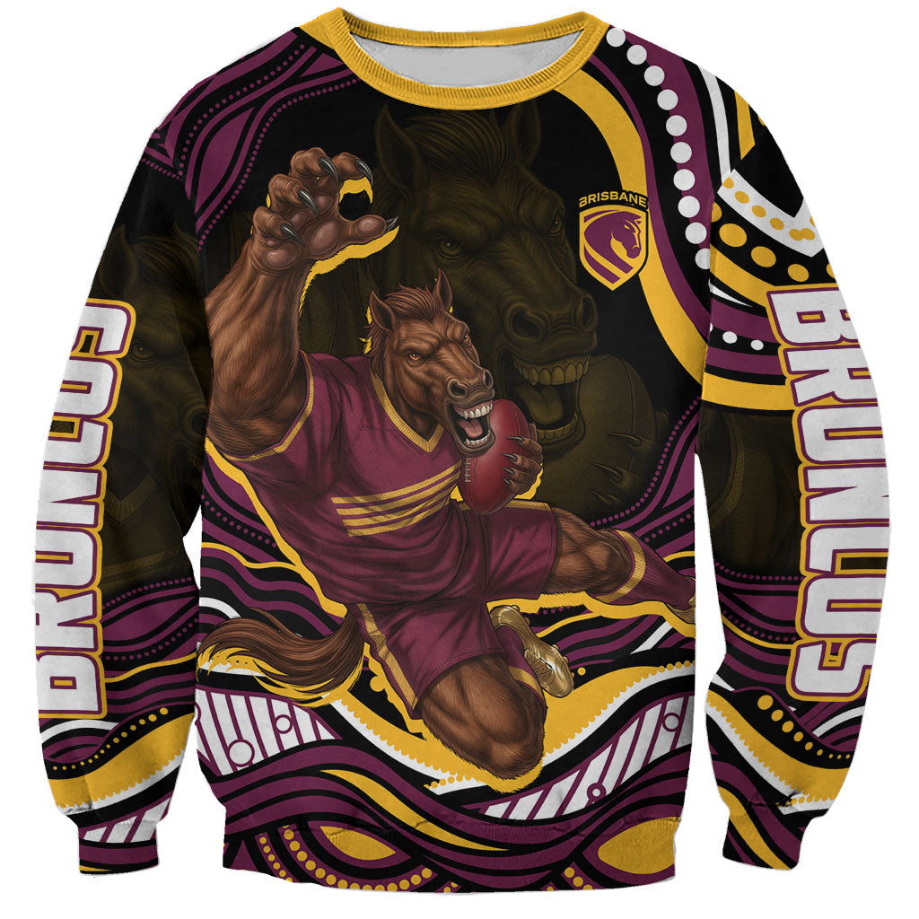 Personalized Brisbane Broncos Sweatshirt Aboriginal Dot Art - Dreamtime Rugby Mascot