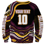 Personalized Brisbane Broncos Sweatshirt Aboriginal Dot Art - Dreamtime Rugby Mascot