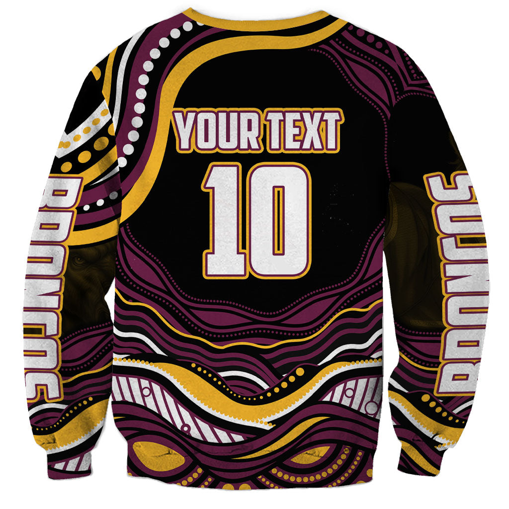 Personalized Brisbane Broncos Sweatshirt Aboriginal Dot Art - Dreamtime Rugby Mascot