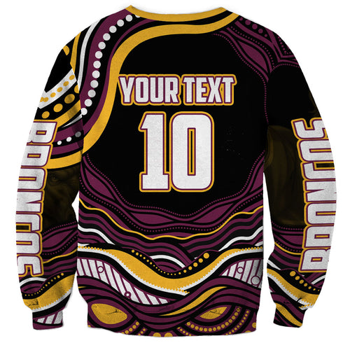 Personalized Brisbane Broncos Sweatshirt Aboriginal Dot Art - Dreamtime Rugby Mascot