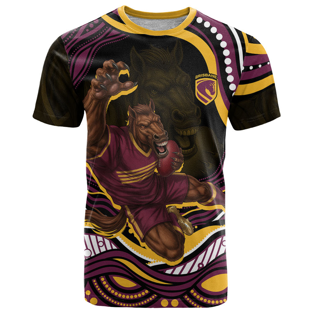 Personalized Brisbane Broncos T Shirt Aboriginal Dot Art - Dreamtime Rugby Mascot