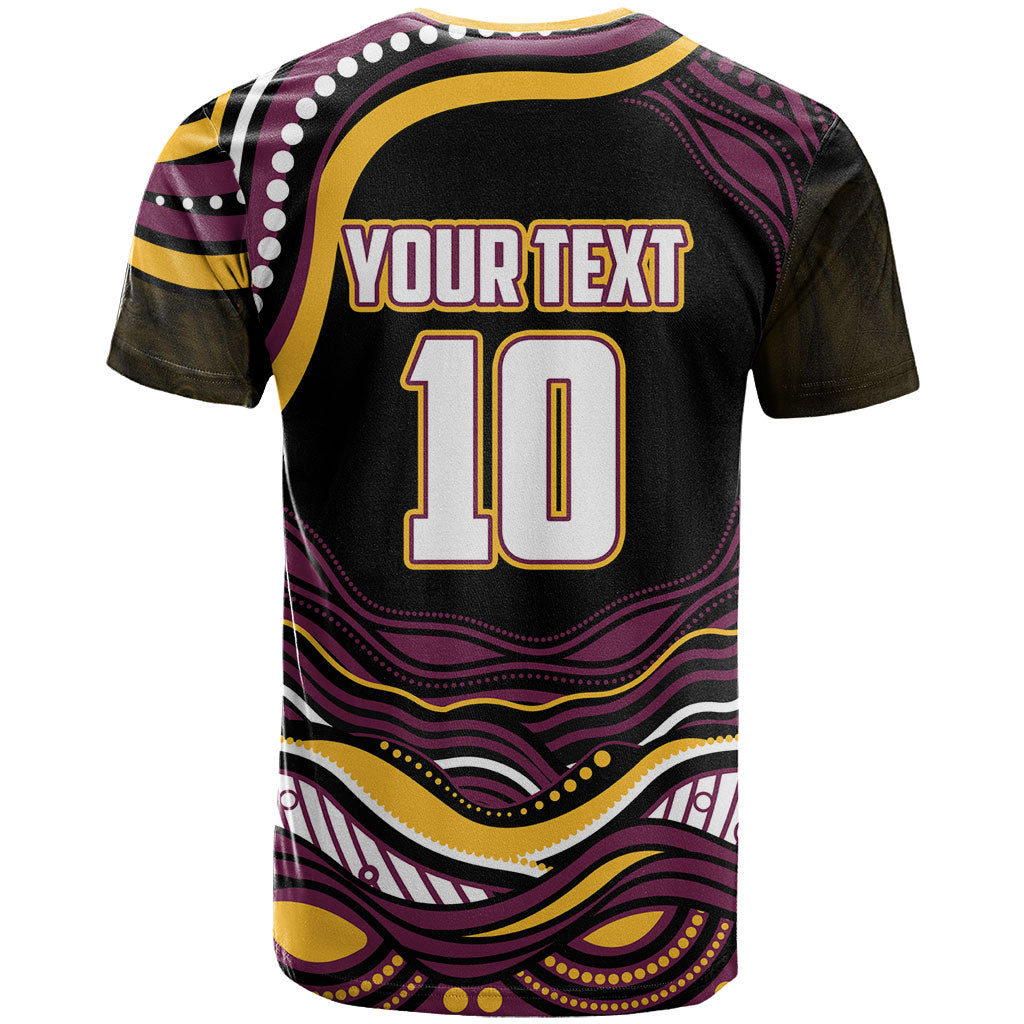 Personalized Brisbane Broncos T Shirt Aboriginal Dot Art - Dreamtime Rugby Mascot
