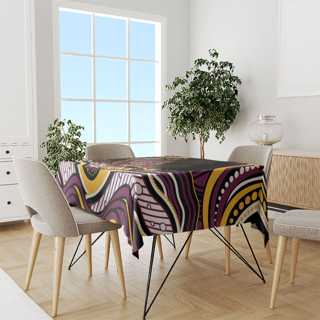 Personalized Brisbane Broncos Tablecloth Aboriginal Dot Art - Dreamtime Rugby Mascot