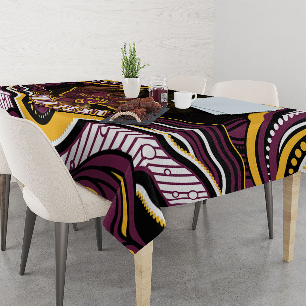 Personalized Brisbane Broncos Tablecloth Aboriginal Dot Art - Dreamtime Rugby Mascot