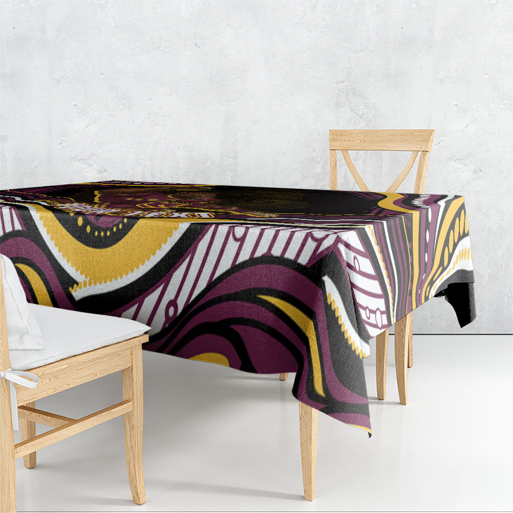 Personalized Brisbane Broncos Tablecloth Aboriginal Dot Art - Dreamtime Rugby Mascot
