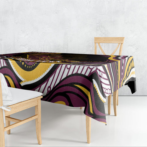 Personalized Brisbane Broncos Tablecloth Aboriginal Dot Art - Dreamtime Rugby Mascot