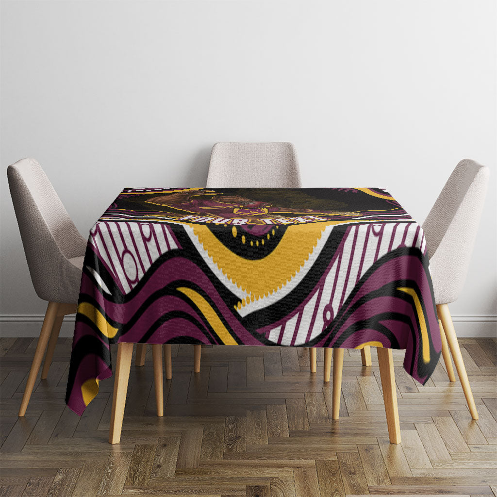 Personalized Brisbane Broncos Tablecloth Aboriginal Dot Art - Dreamtime Rugby Mascot