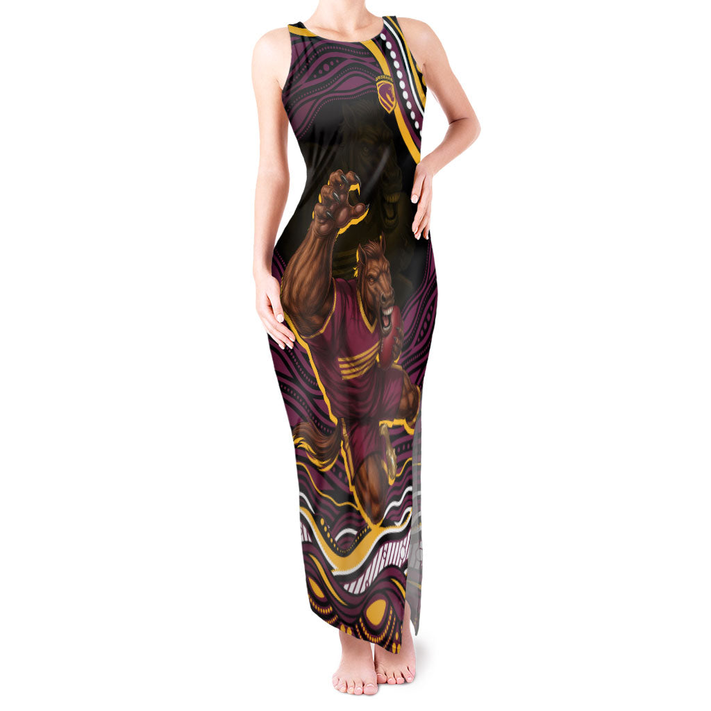 Personalized Brisbane Broncos Tank Maxi Dress Aboriginal Dot Art - Dreamtime Rugby Mascot