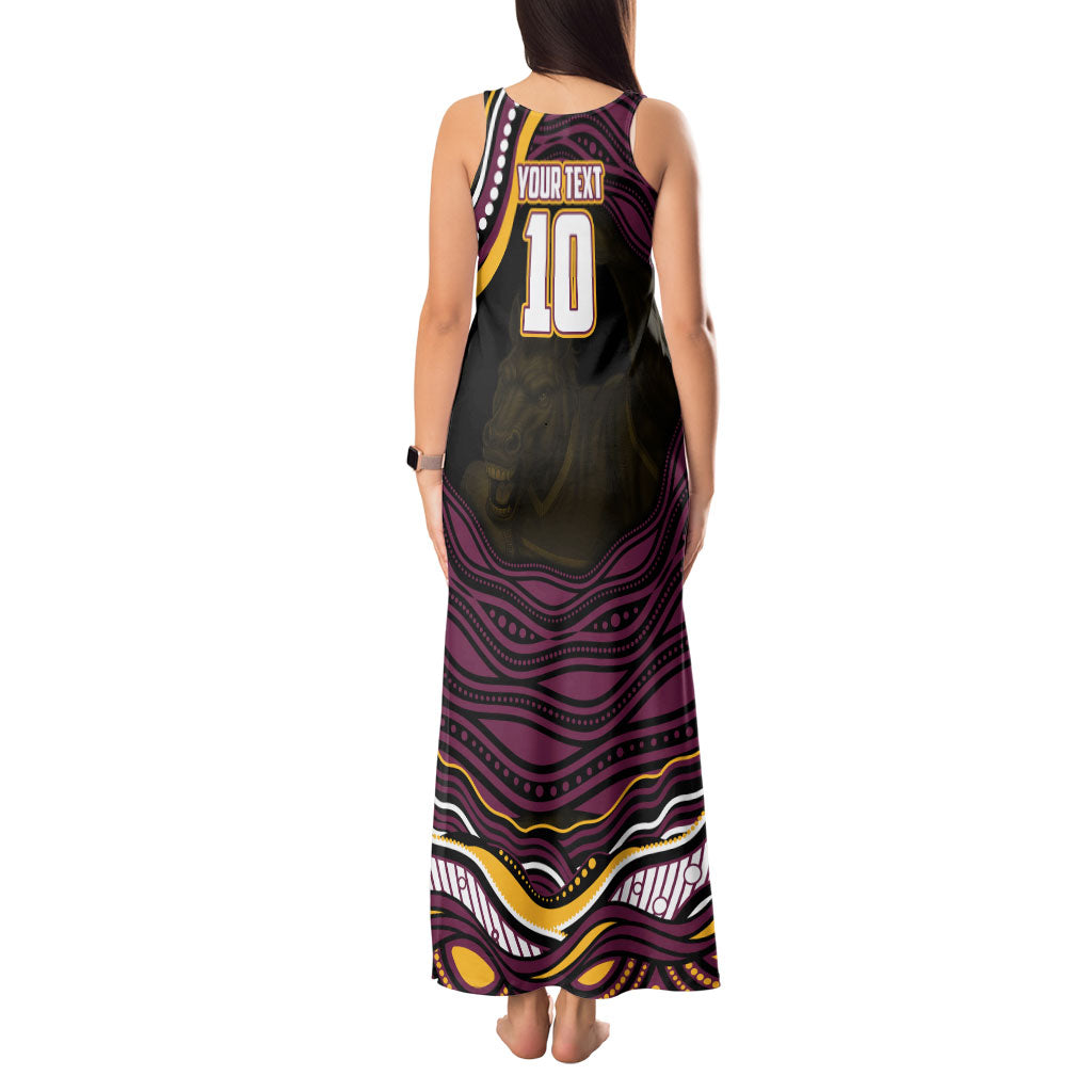 Personalized Brisbane Broncos Tank Maxi Dress Aboriginal Dot Art - Dreamtime Rugby Mascot