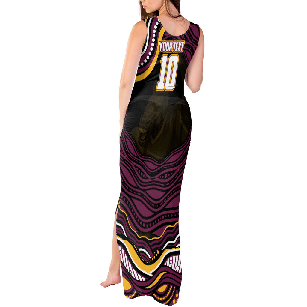 Personalized Brisbane Broncos Tank Maxi Dress Aboriginal Dot Art - Dreamtime Rugby Mascot
