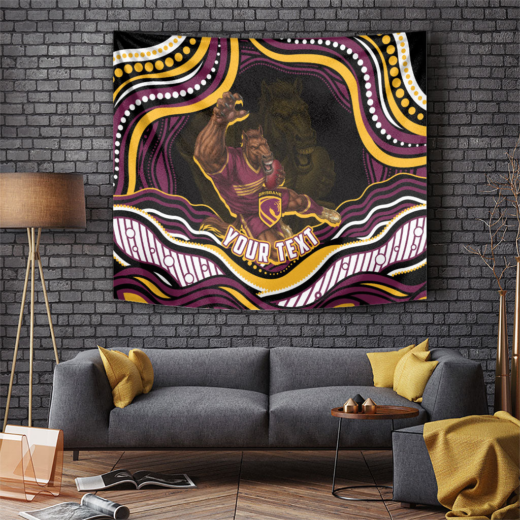 Personalized Brisbane Broncos Tapestry Aboriginal Dot Art - Dreamtime Rugby Mascot