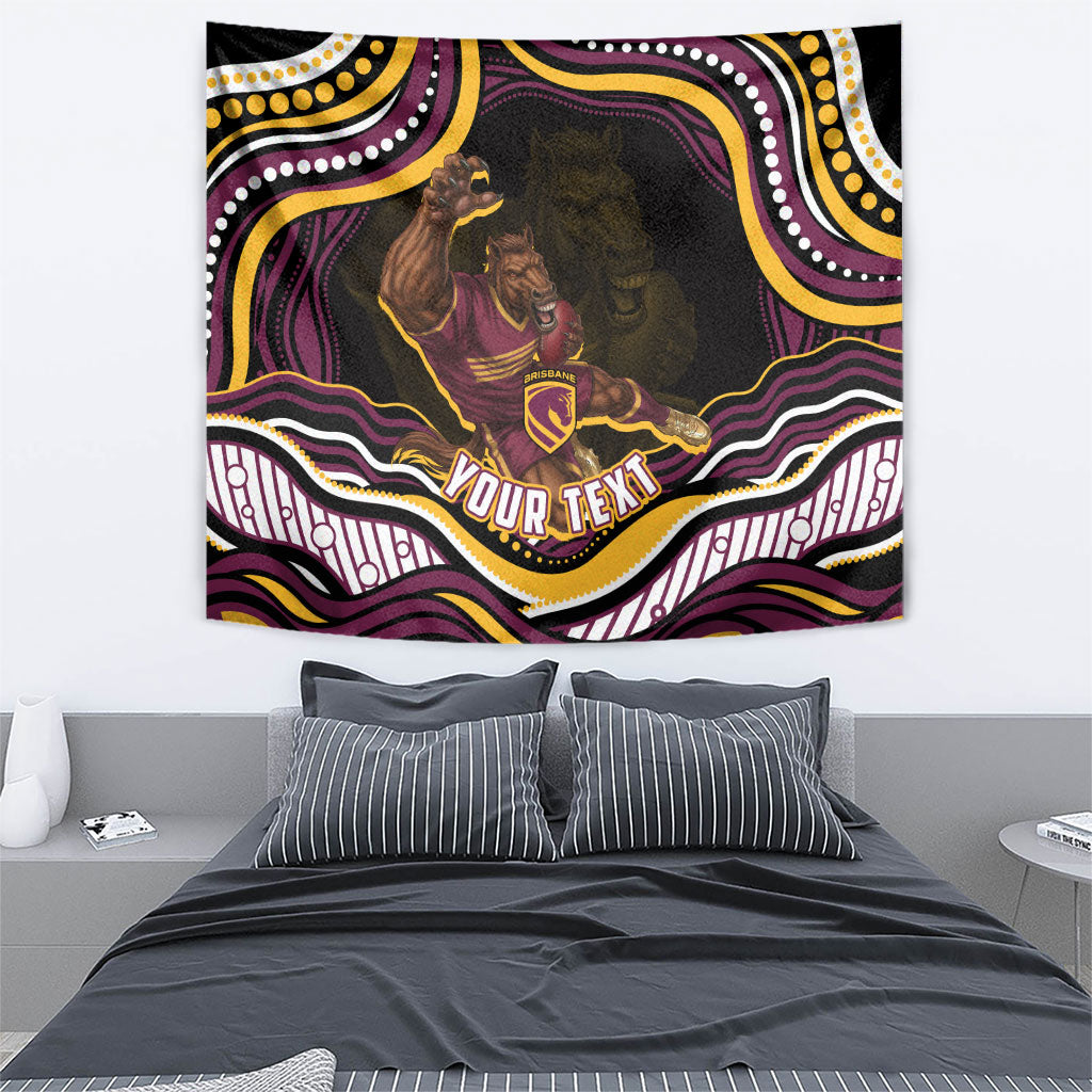 Personalized Brisbane Broncos Tapestry Aboriginal Dot Art - Dreamtime Rugby Mascot