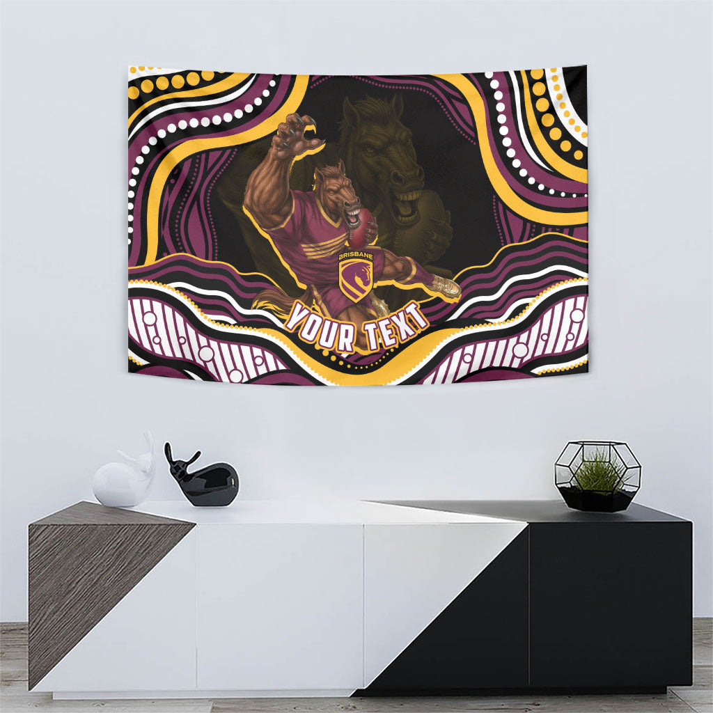 Personalized Brisbane Broncos Tapestry Aboriginal Dot Art - Dreamtime Rugby Mascot