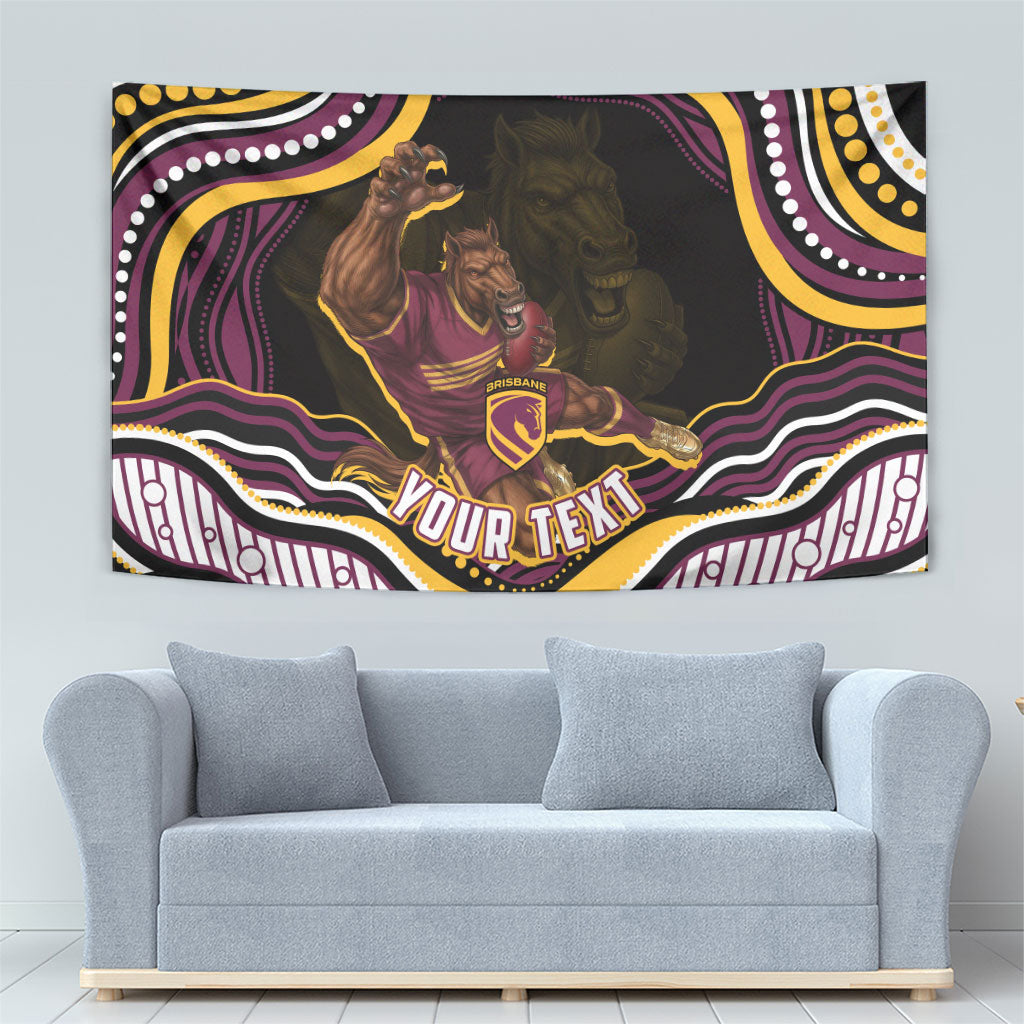 Personalized Brisbane Broncos Tapestry Aboriginal Dot Art - Dreamtime Rugby Mascot
