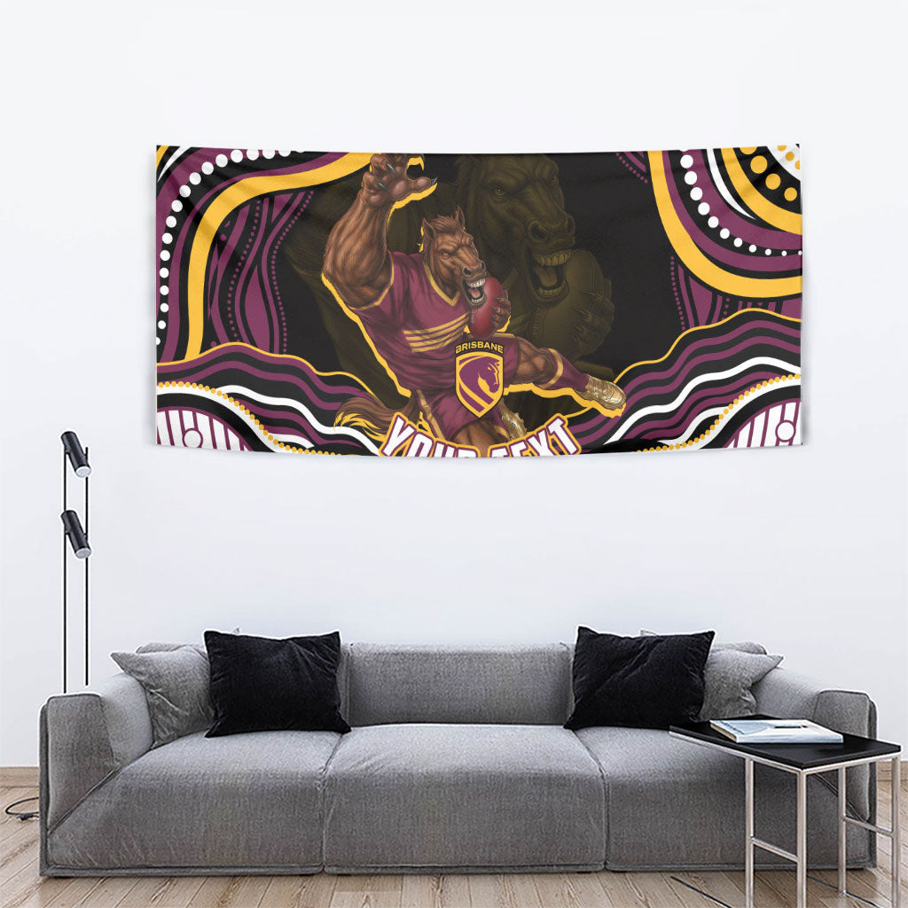 Personalized Brisbane Broncos Tapestry Aboriginal Dot Art - Dreamtime Rugby Mascot