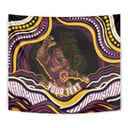 Personalized Brisbane Broncos Tapestry Aboriginal Dot Art - Dreamtime Rugby Mascot