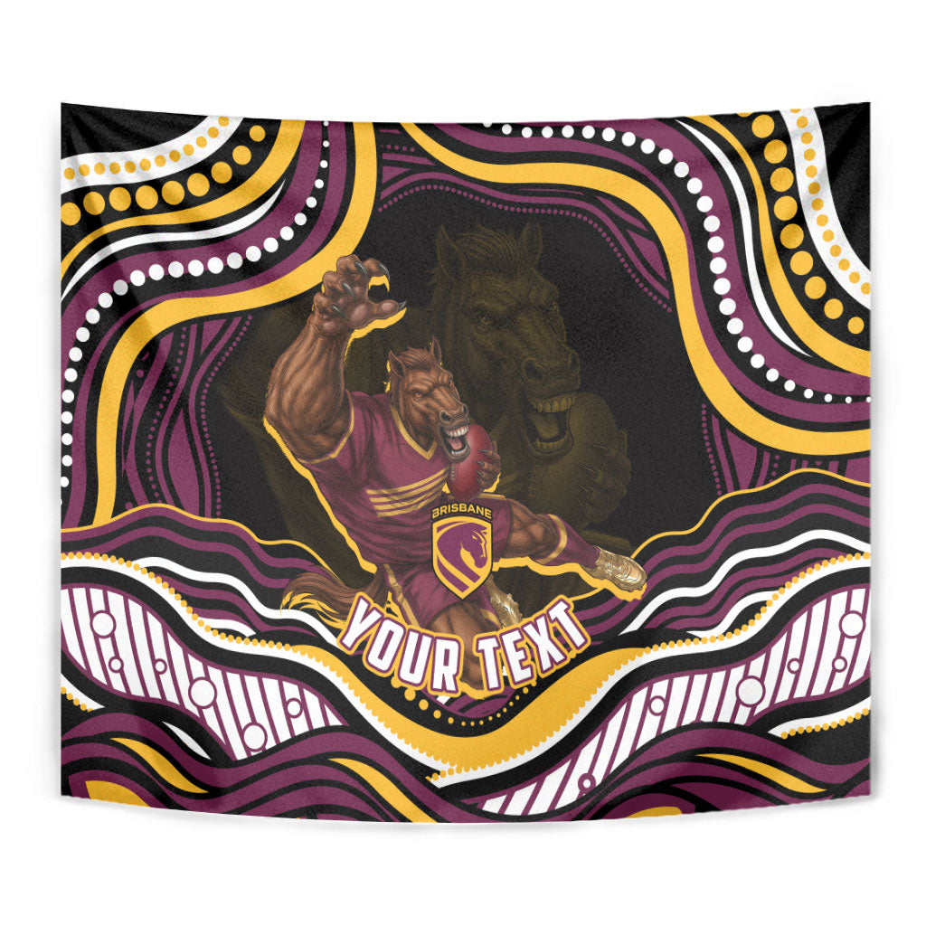 Personalized Brisbane Broncos Tapestry Aboriginal Dot Art - Dreamtime Rugby Mascot