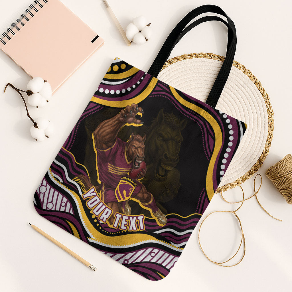 Personalized Brisbane Broncos Tote Bag Aboriginal Dot Art - Dreamtime Rugby Mascot