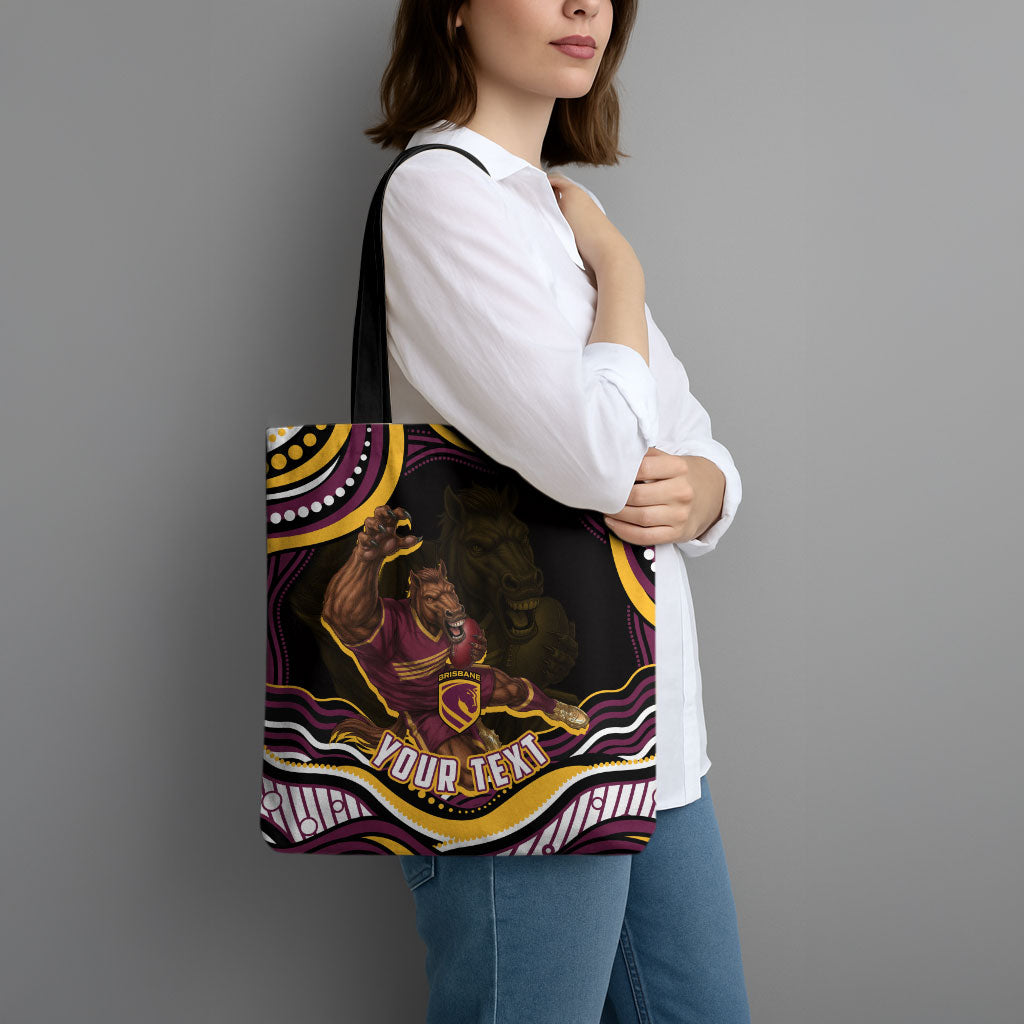 Personalized Brisbane Broncos Tote Bag Aboriginal Dot Art - Dreamtime Rugby Mascot