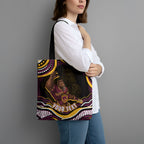 Personalized Brisbane Broncos Tote Bag Aboriginal Dot Art - Dreamtime Rugby Mascot