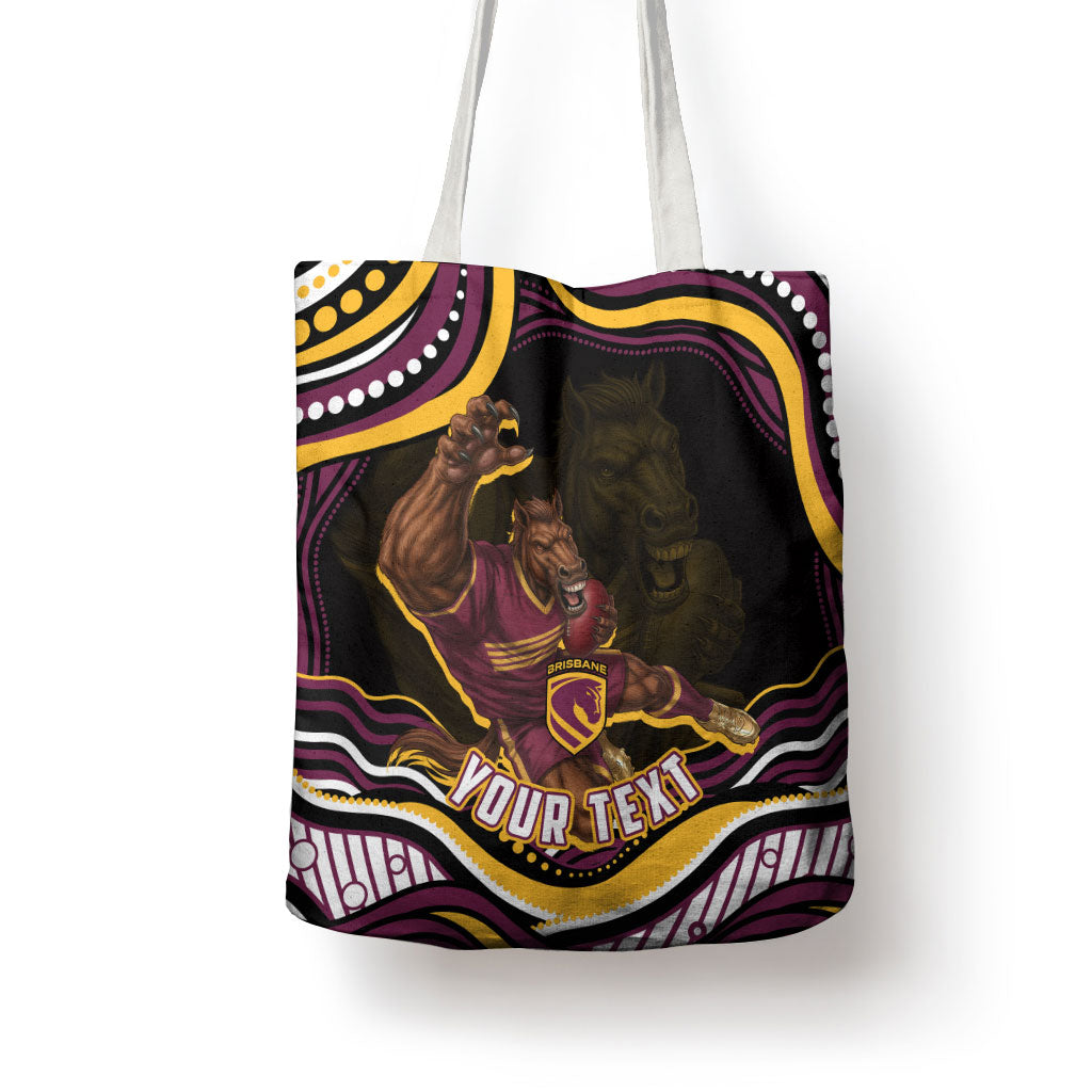 Personalized Brisbane Broncos Tote Bag Aboriginal Dot Art - Dreamtime Rugby Mascot