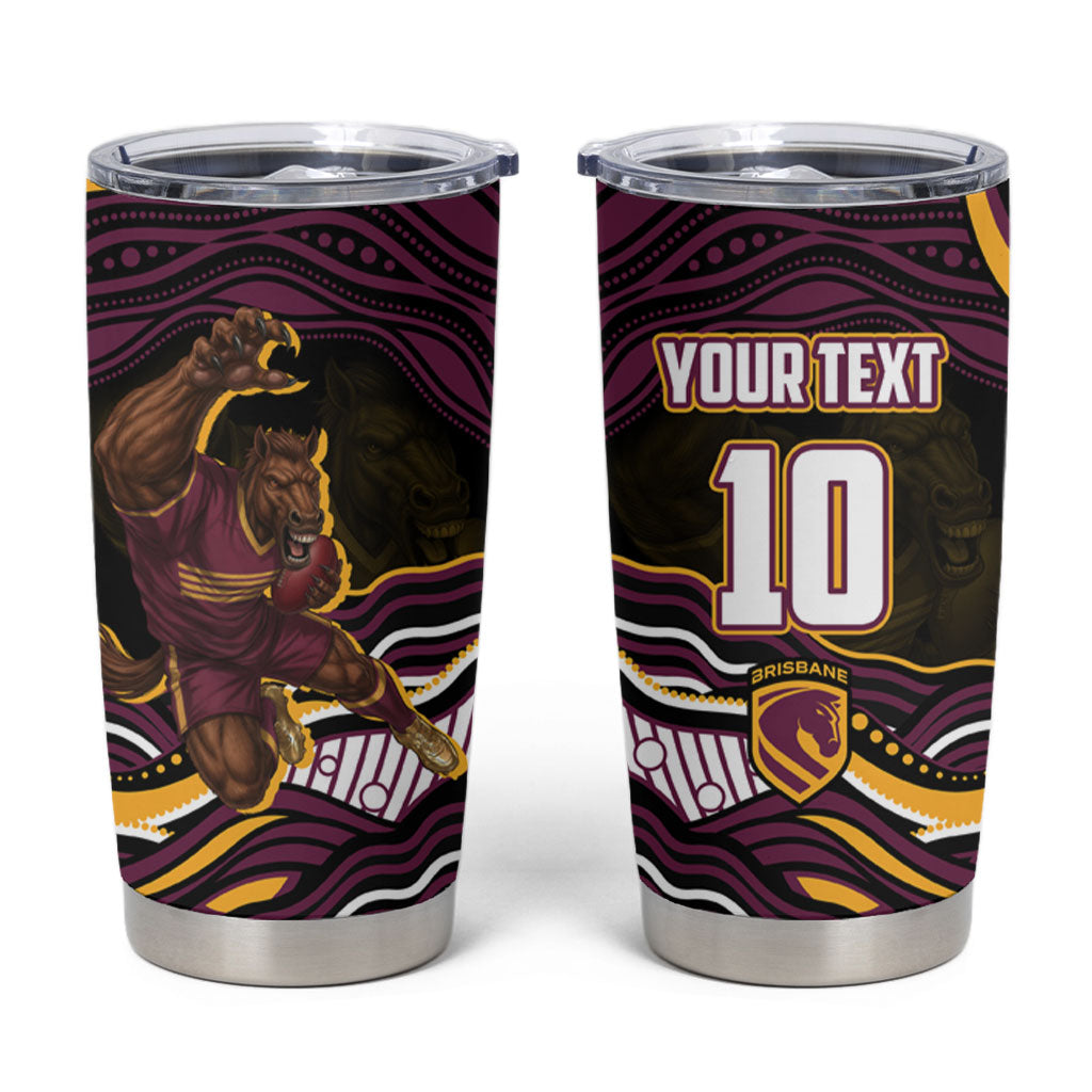 Personalized Brisbane Broncos Tumbler Cup Aboriginal Dot Art - Dreamtime Rugby Mascot