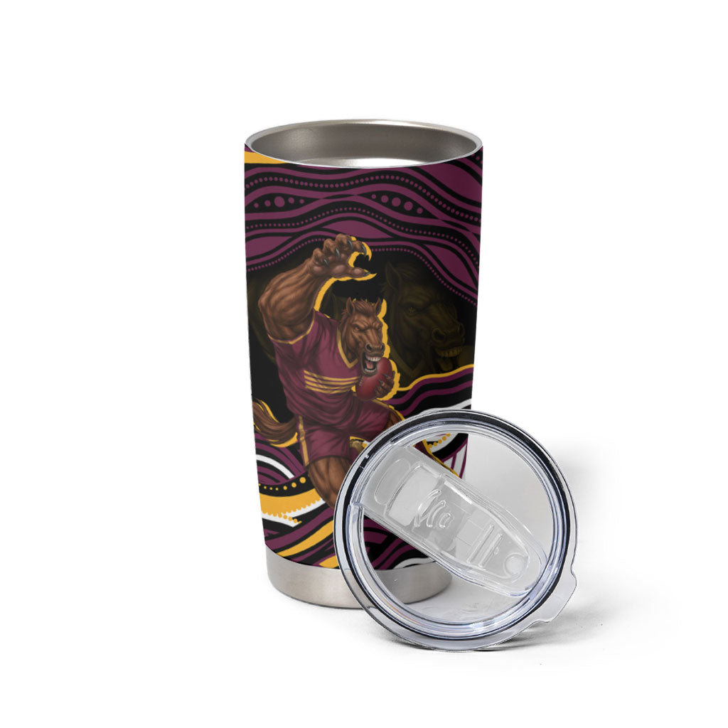 Personalized Brisbane Broncos Tumbler Cup Aboriginal Dot Art - Dreamtime Rugby Mascot
