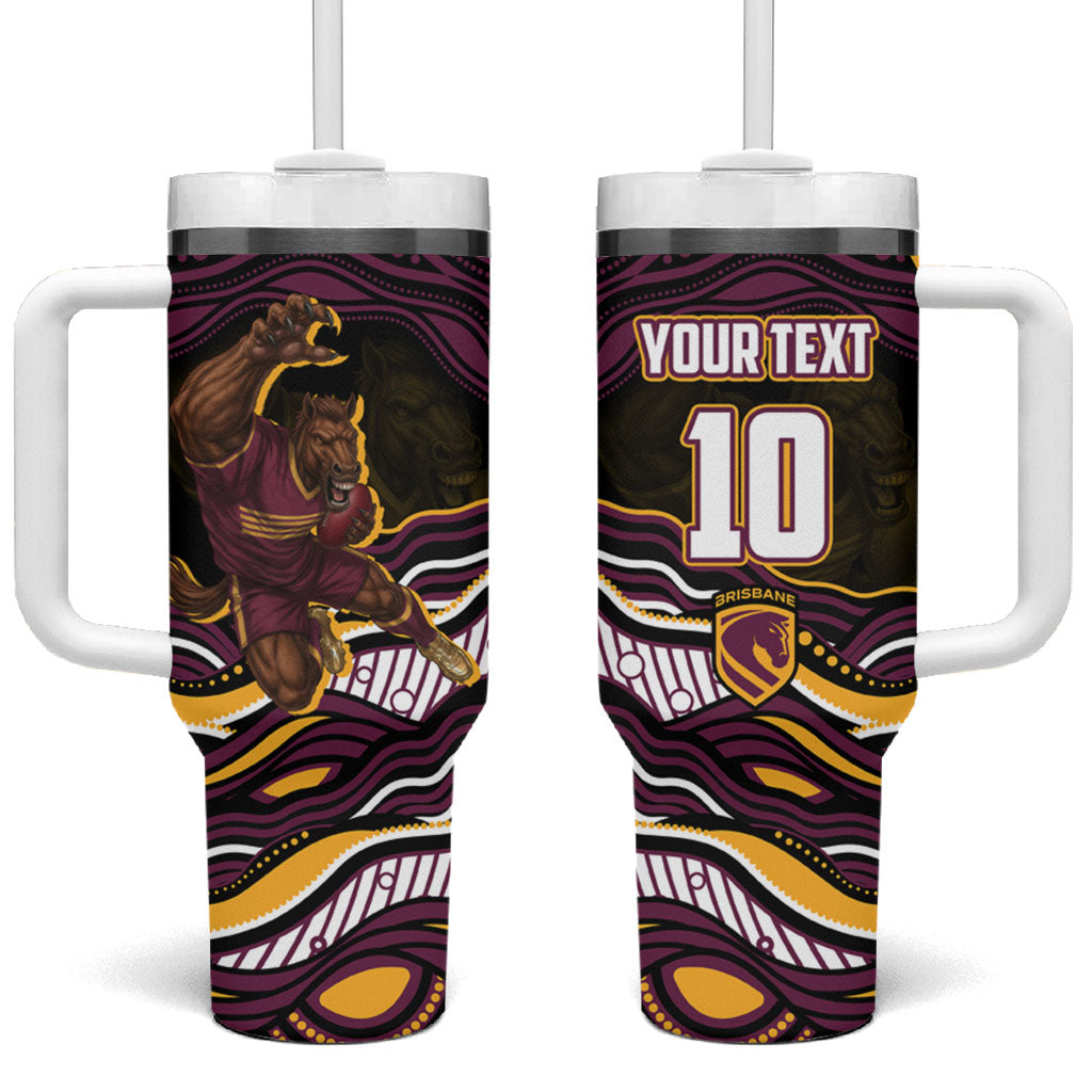 Personalized Brisbane Broncos Tumbler With Handle Aboriginal Dot Art - Dreamtime Rugby Mascot