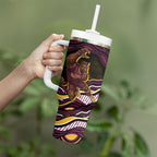 Personalized Brisbane Broncos Tumbler With Handle Aboriginal Dot Art - Dreamtime Rugby Mascot