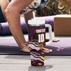 Personalized Brisbane Broncos Tumbler With Handle Aboriginal Dot Art - Dreamtime Rugby Mascot