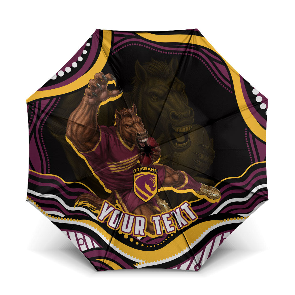 Personalized Brisbane Broncos Umbrella Aboriginal Dot Art - Dreamtime Rugby Mascot