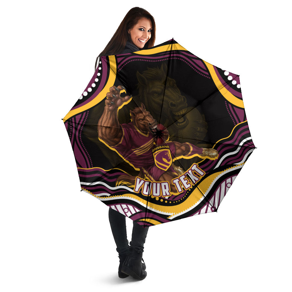 Personalized Brisbane Broncos Umbrella Aboriginal Dot Art - Dreamtime Rugby Mascot