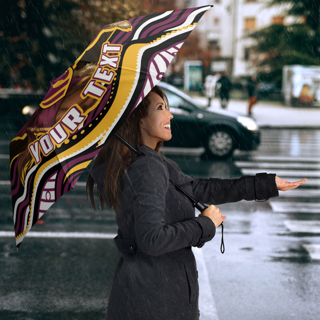 Personalized Brisbane Broncos Umbrella Aboriginal Dot Art - Dreamtime Rugby Mascot