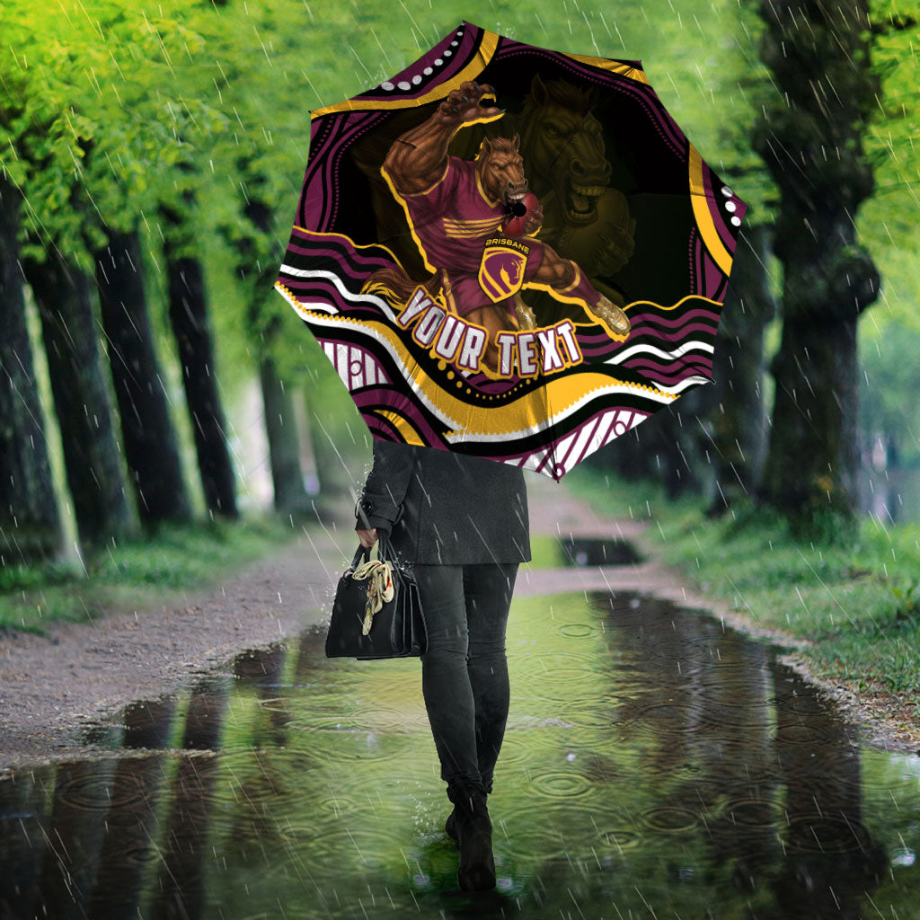 Personalized Brisbane Broncos Umbrella Aboriginal Dot Art - Dreamtime Rugby Mascot