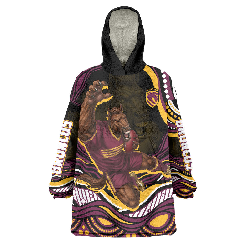Personalized Brisbane Broncos Wearable Blanket Hoodie Aboriginal Dot Art - Dreamtime Rugby Mascot