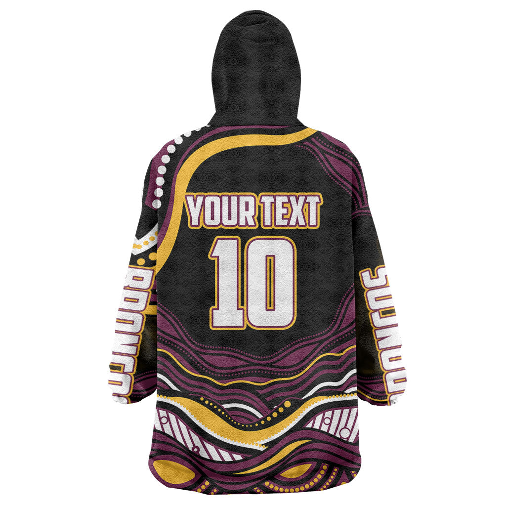 Personalized Brisbane Broncos Wearable Blanket Hoodie Aboriginal Dot Art - Dreamtime Rugby Mascot