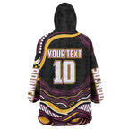 Personalized Brisbane Broncos Wearable Blanket Hoodie Aboriginal Dot Art - Dreamtime Rugby Mascot
