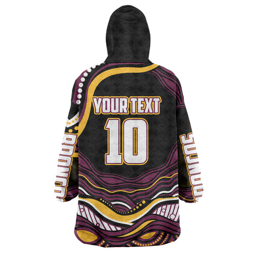 Personalized Brisbane Broncos Wearable Blanket Hoodie Aboriginal Dot Art - Dreamtime Rugby Mascot
